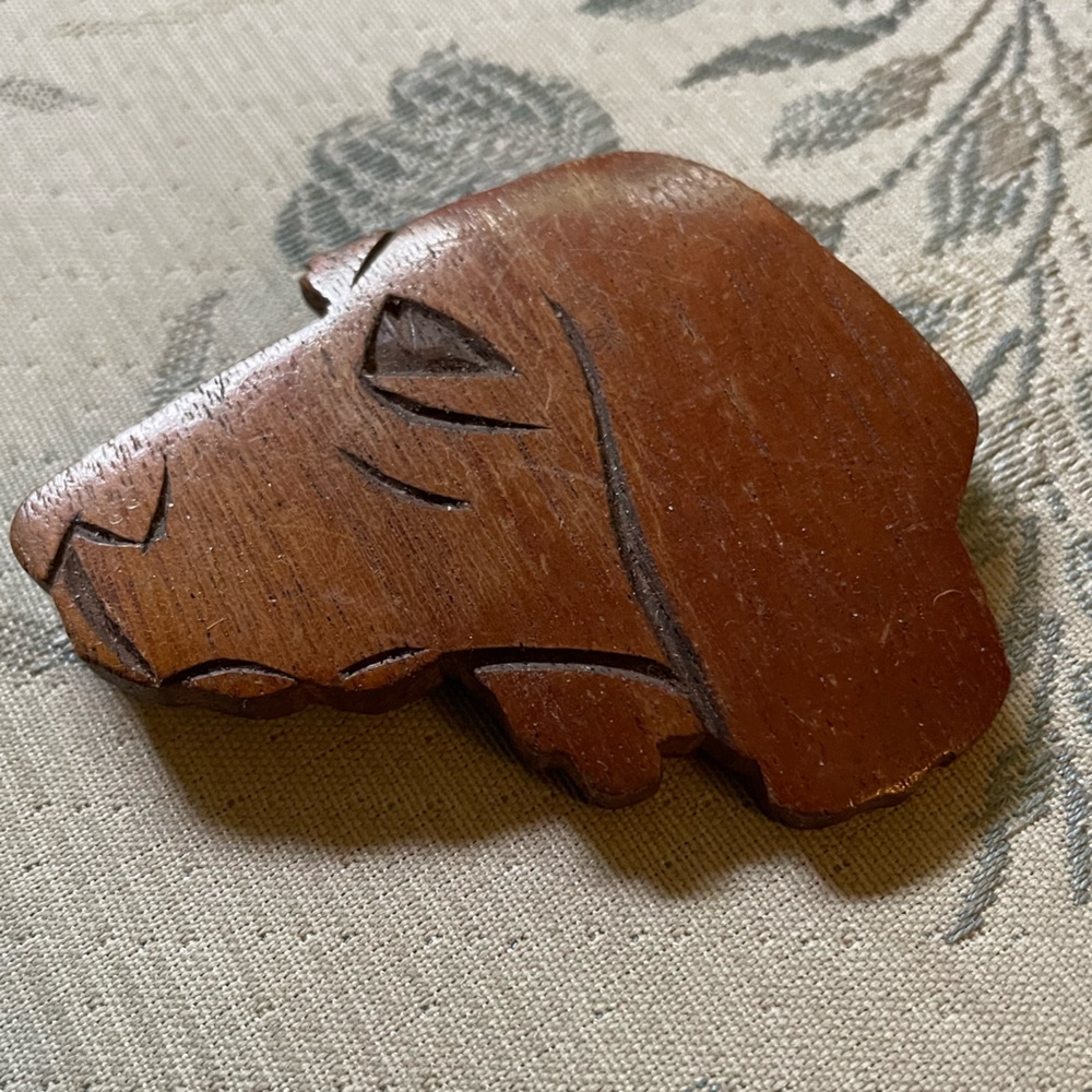 Wooden Dog Brooch